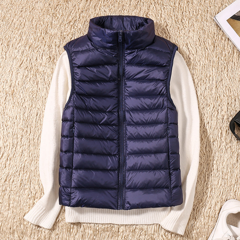 Quelora - Licht Plissé Vest van Dons voor een Elegante Stijl