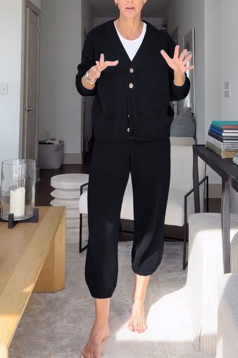Marielle - Casual dames set met V-hals en wafelstructuur