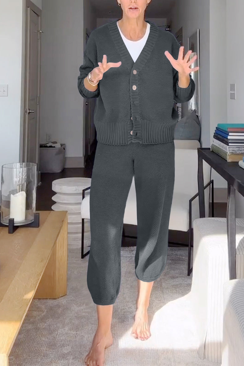 Marielle - Casual dames set met V-hals en wafelstructuur