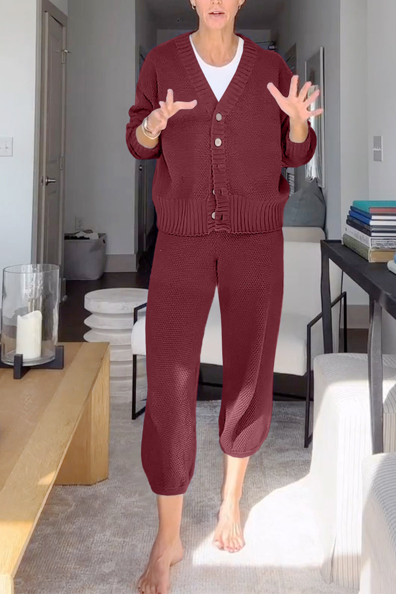 Marielle - Casual dames set met V-hals en wafelstructuur