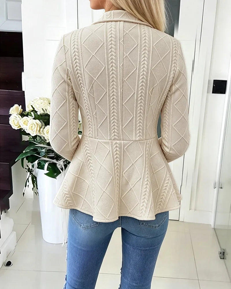 Geeske - Dames cardigan met chevron- en argylepatroon en omgeslagen kraag