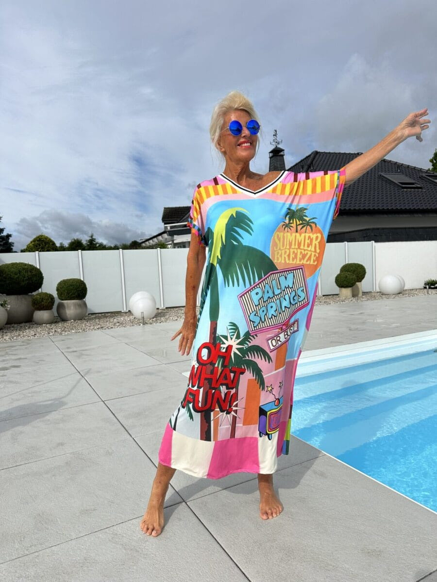 Cerelina - Dames zomerjurk met korte mouw en v-hals en print