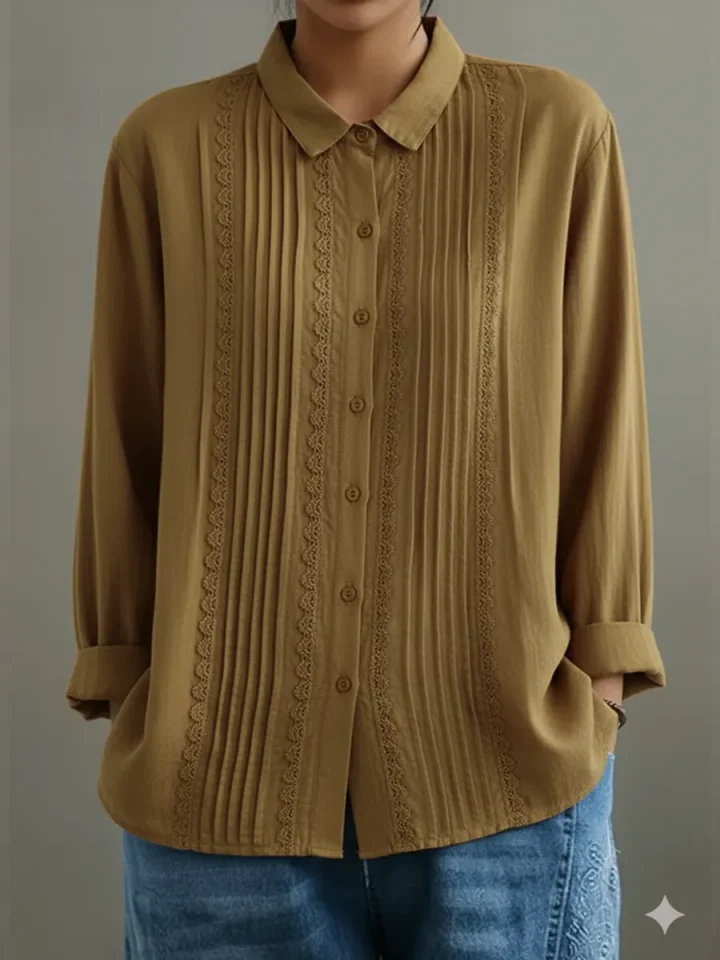 Cadrina - Elegante Chemise van Katoen en Linnen met Kant