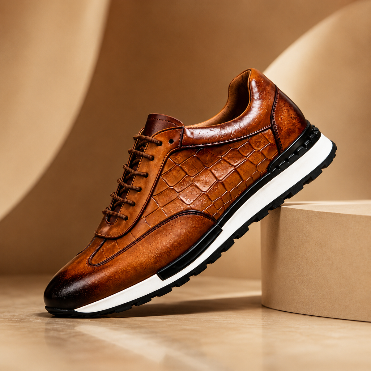 Samuel - Heren sneakers van echt leer met elegante veters