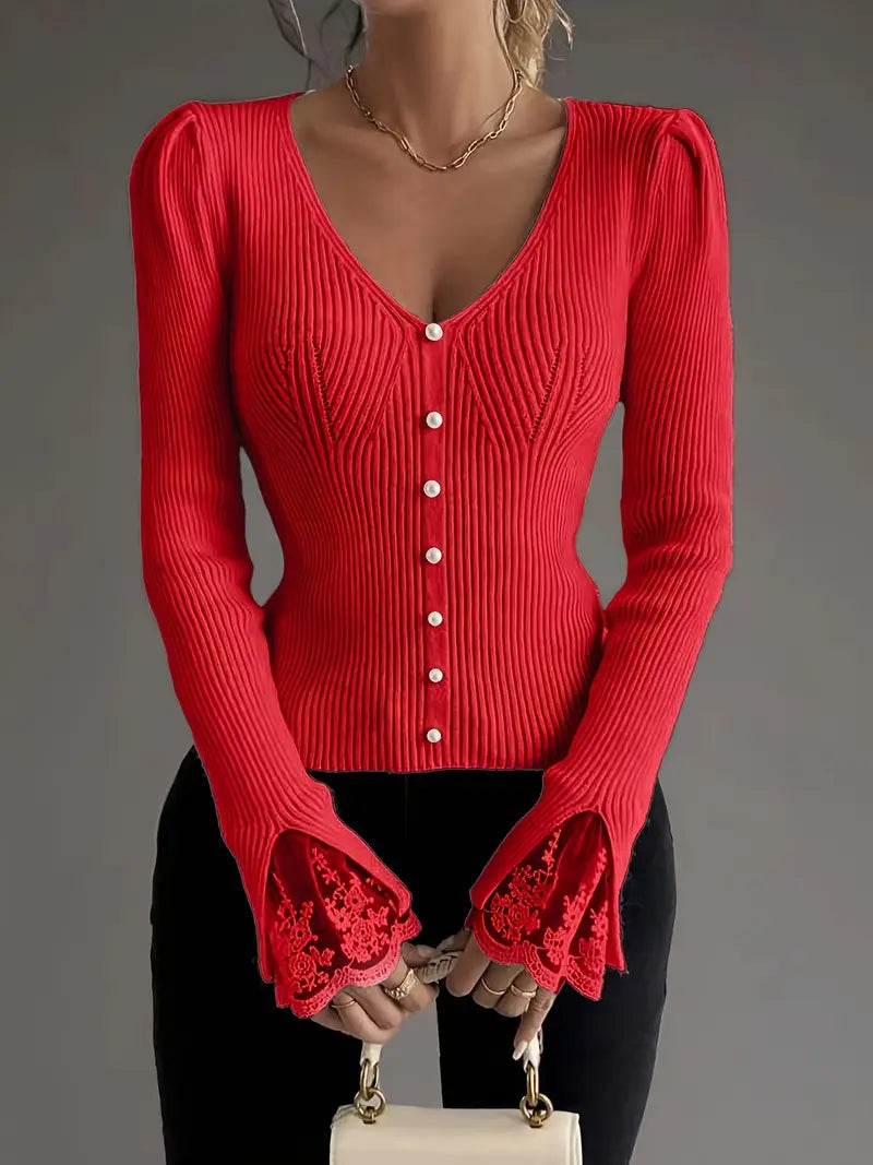 Noralissa - Elegante Trui met Kant en V-Hals