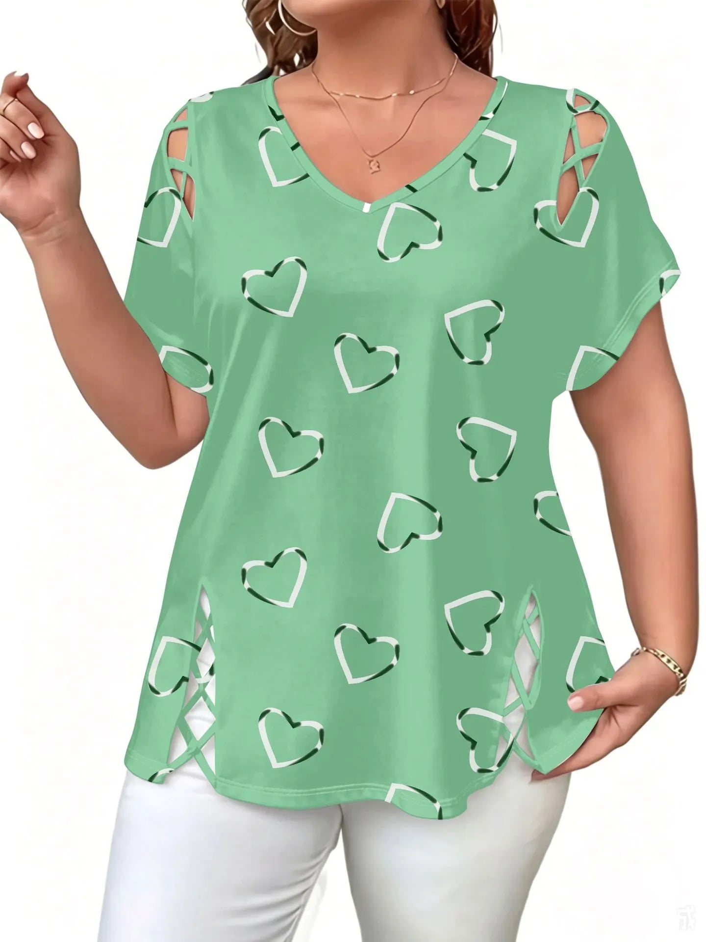 Elowra - Damesblouse met V-hals en hartjesprint