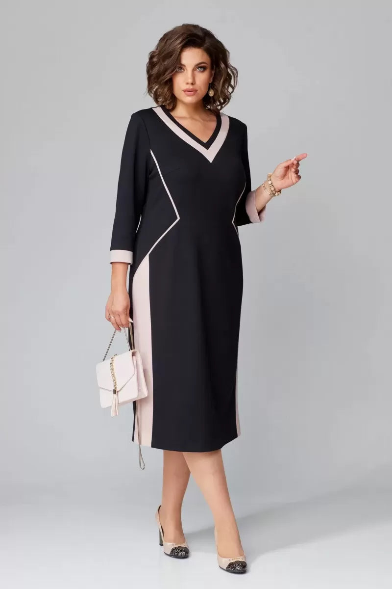 Rhoselivessa - Chique Contrast Midi Jurk met V-hals