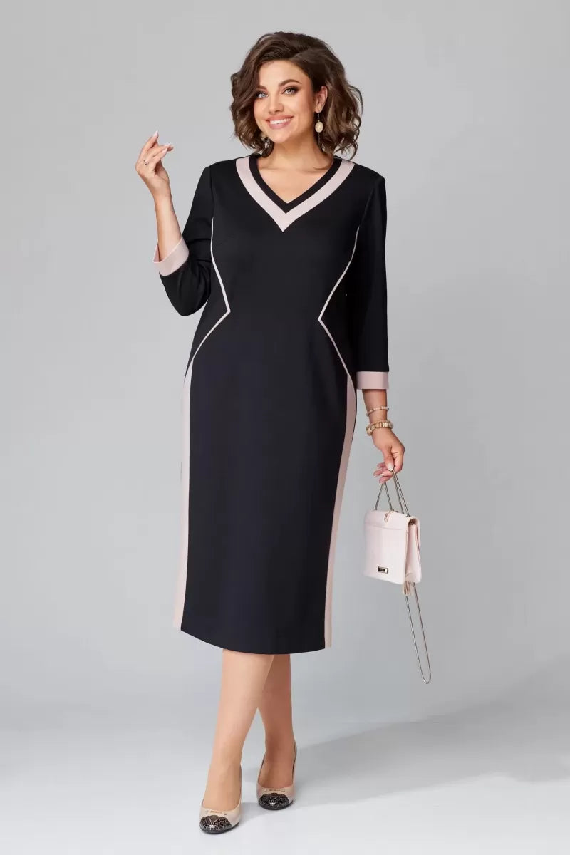 Rhoselivessa - Chique Contrast Midi Jurk met V-hals