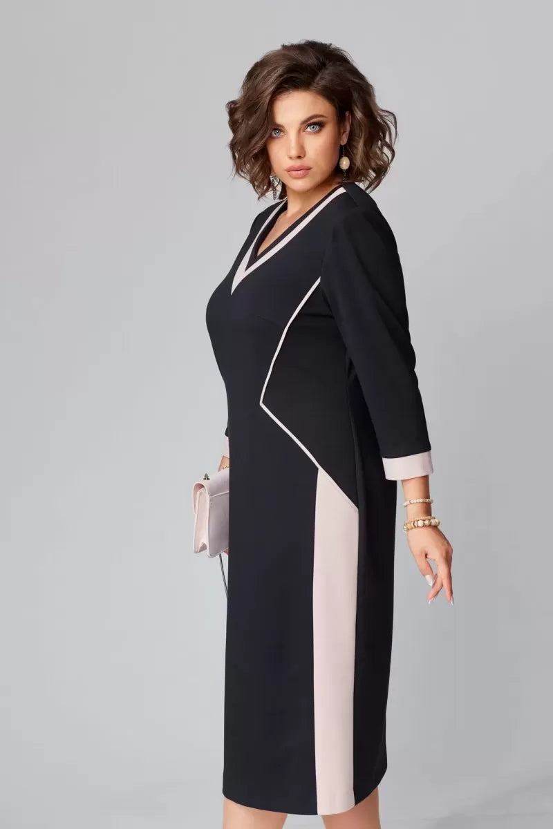 Rhoselivessa - Chique Contrast Midi Jurk met V-hals