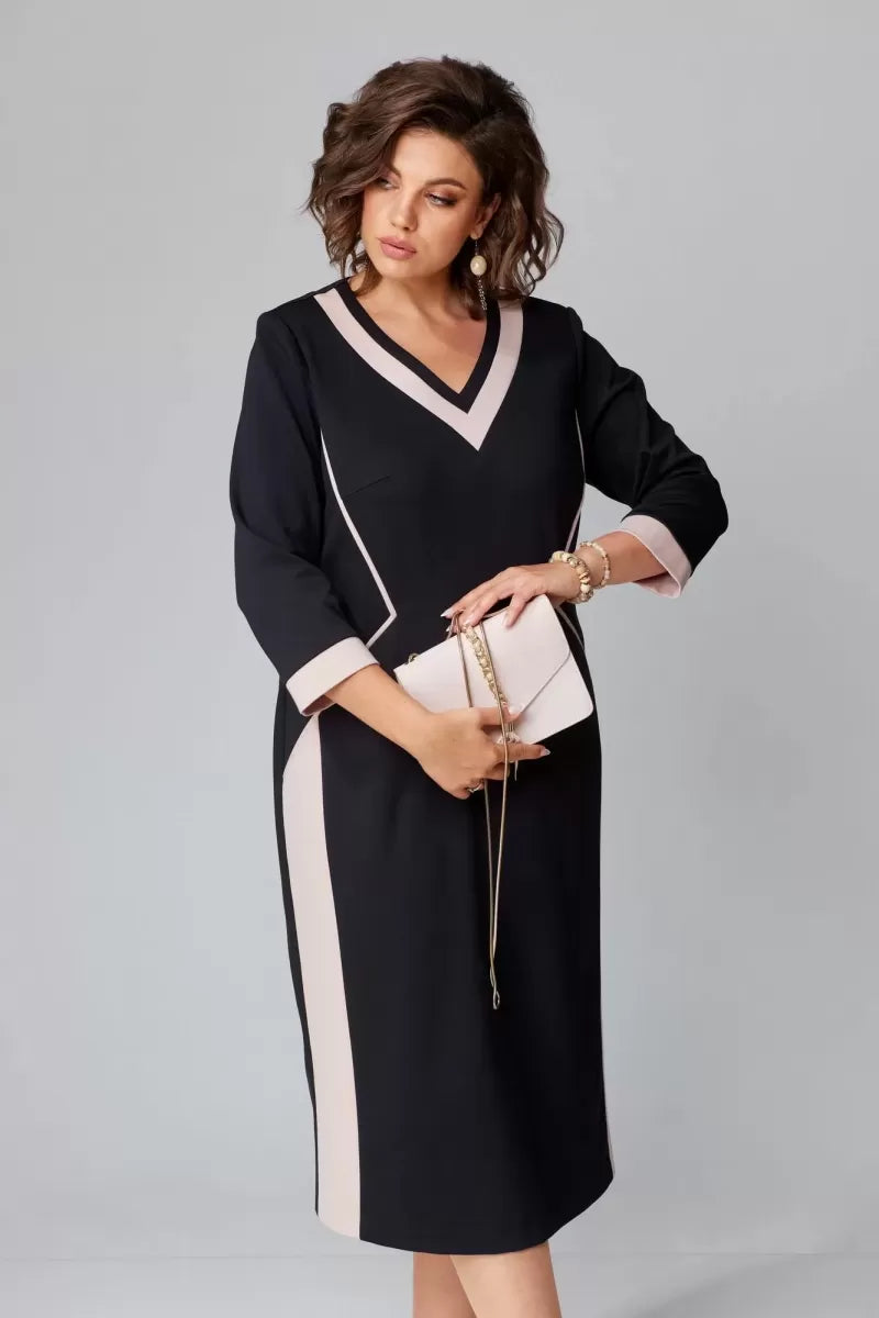 Rhoselivessa - Chique Contrast Midi Jurk met V-hals