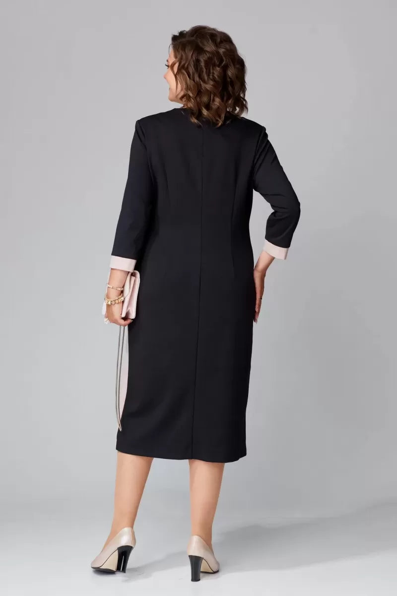 Rhoselivessa - Chique Contrast Midi Jurk met V-hals