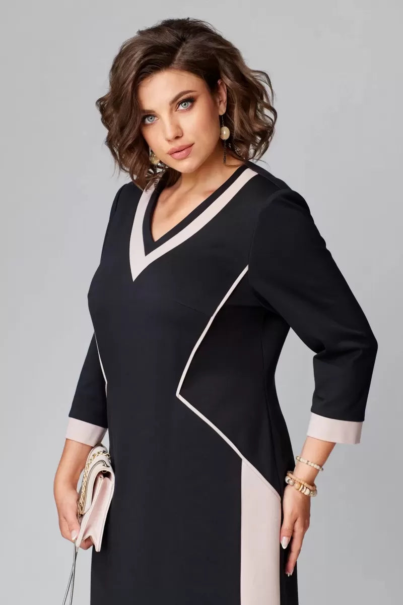 Rhoselivessa - Chique Contrast Midi Jurk met V-hals