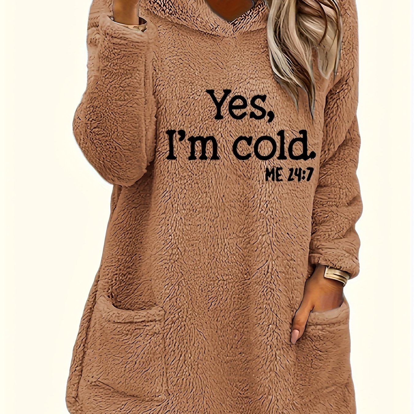 Marilina - Sweatshirt van Pluche met Hoodie en Print