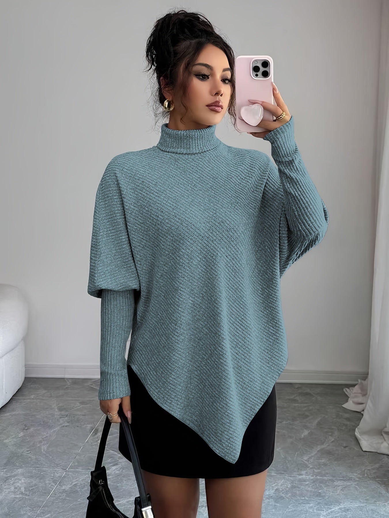 Ilyssa - Asymmetrische Trui Met Hoge Hals Moderne Elegant