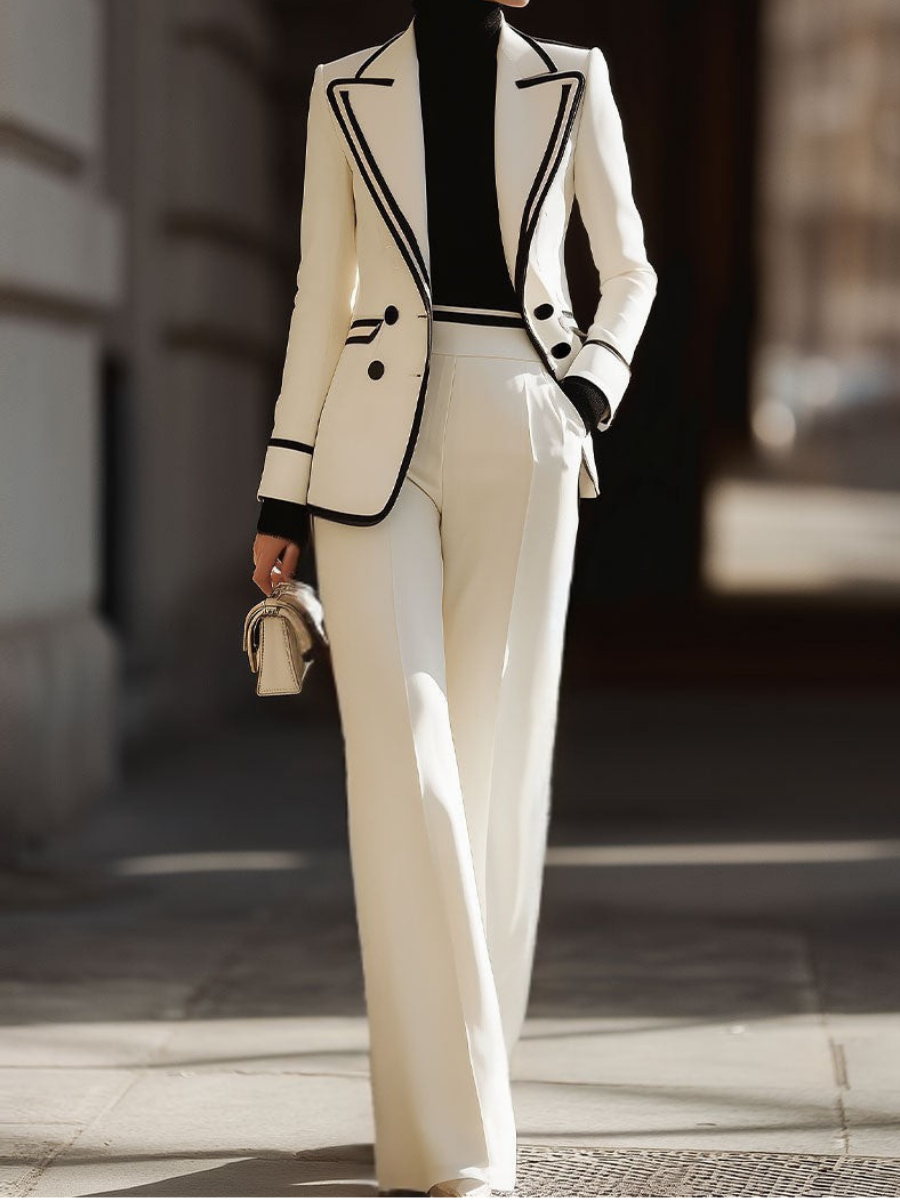 Praxine - Vrouwen Set Elegante Blazer Met Dubbele Knoop en Brede Broek