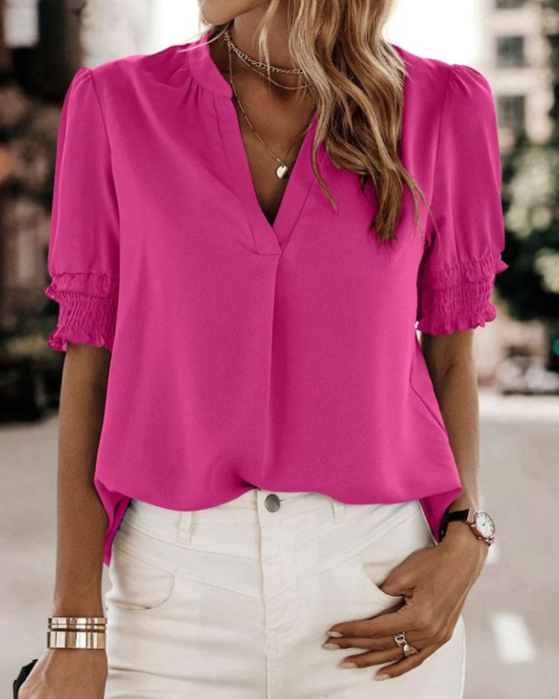 Flore - Blouse met korte mouwen en een V-hals