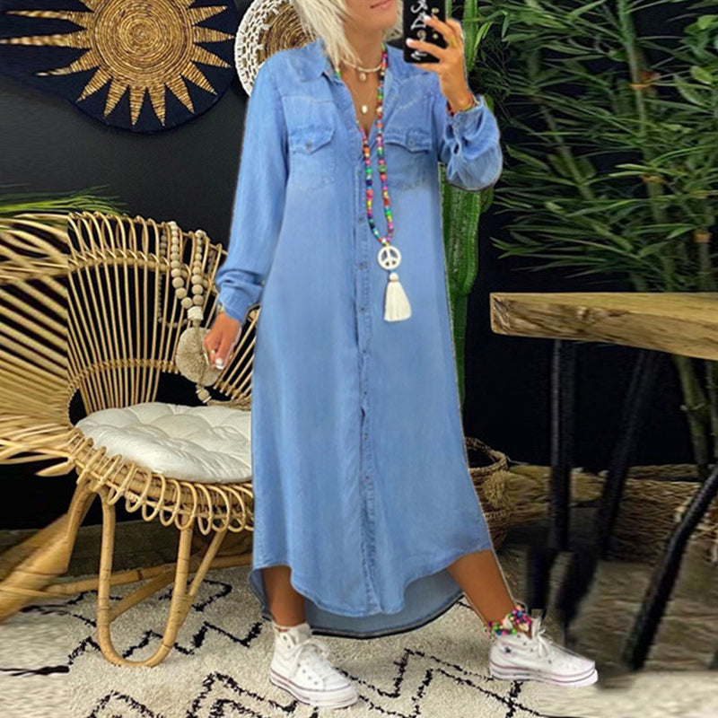 Terenza - denim maxi jurk met lange mouwen