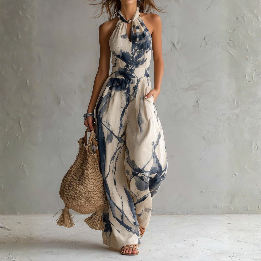 Gavelynn - Dames jumpsuit met halternek en wijde benen