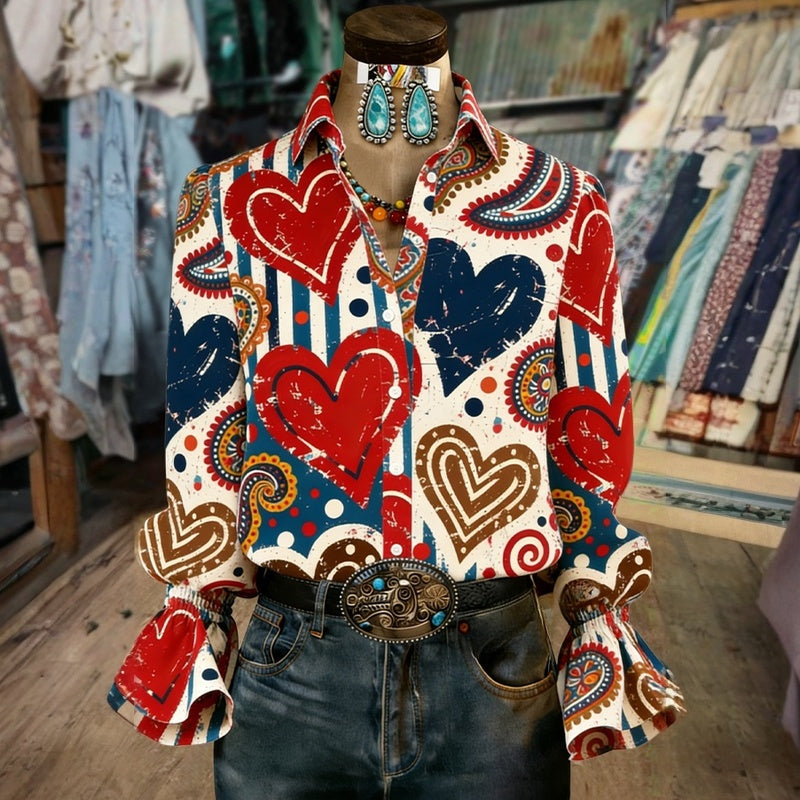 Rilyssa - Vintage Blouse met Hartjesprint