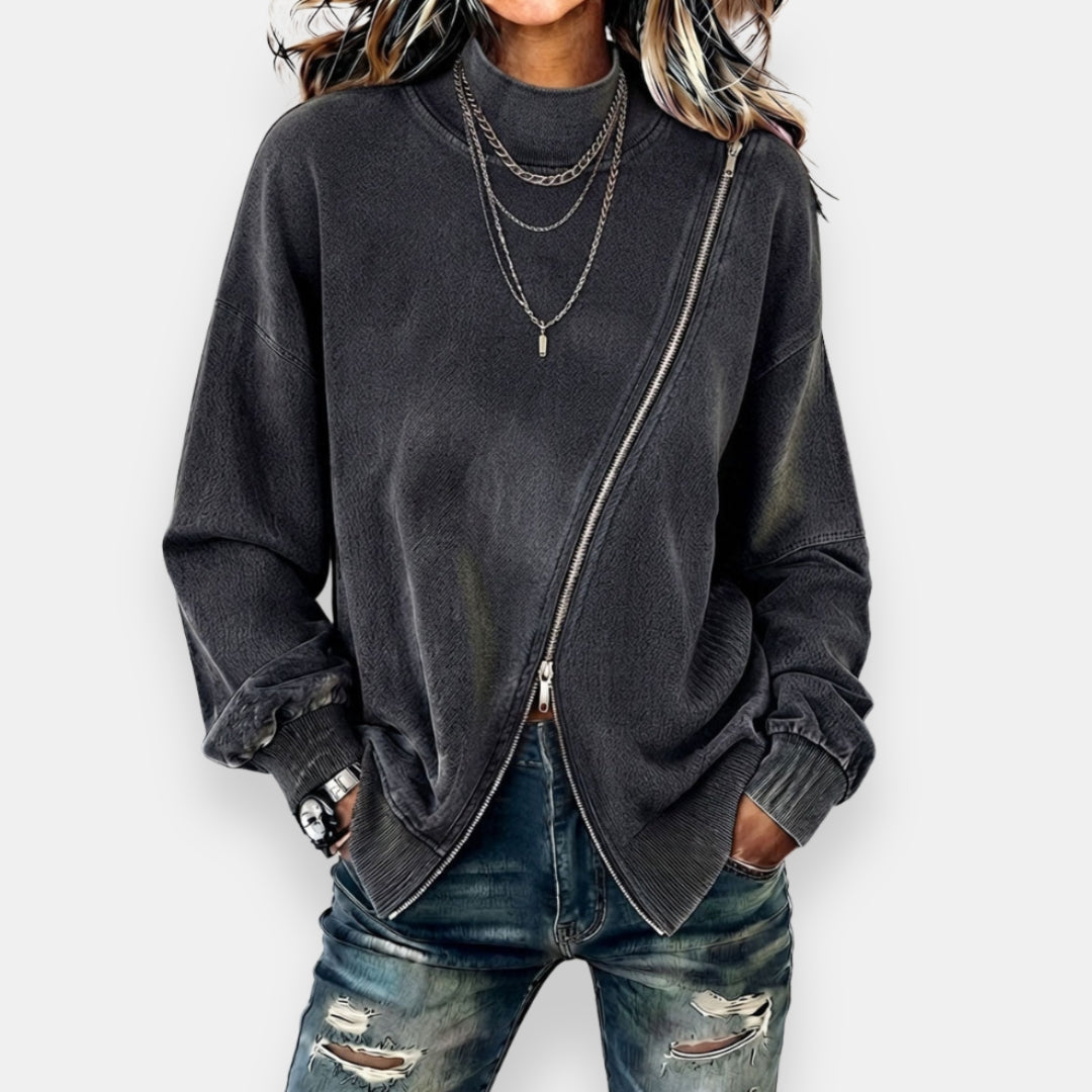 Gerdina - Dames oversized sweatshirt met asymmetrische rits