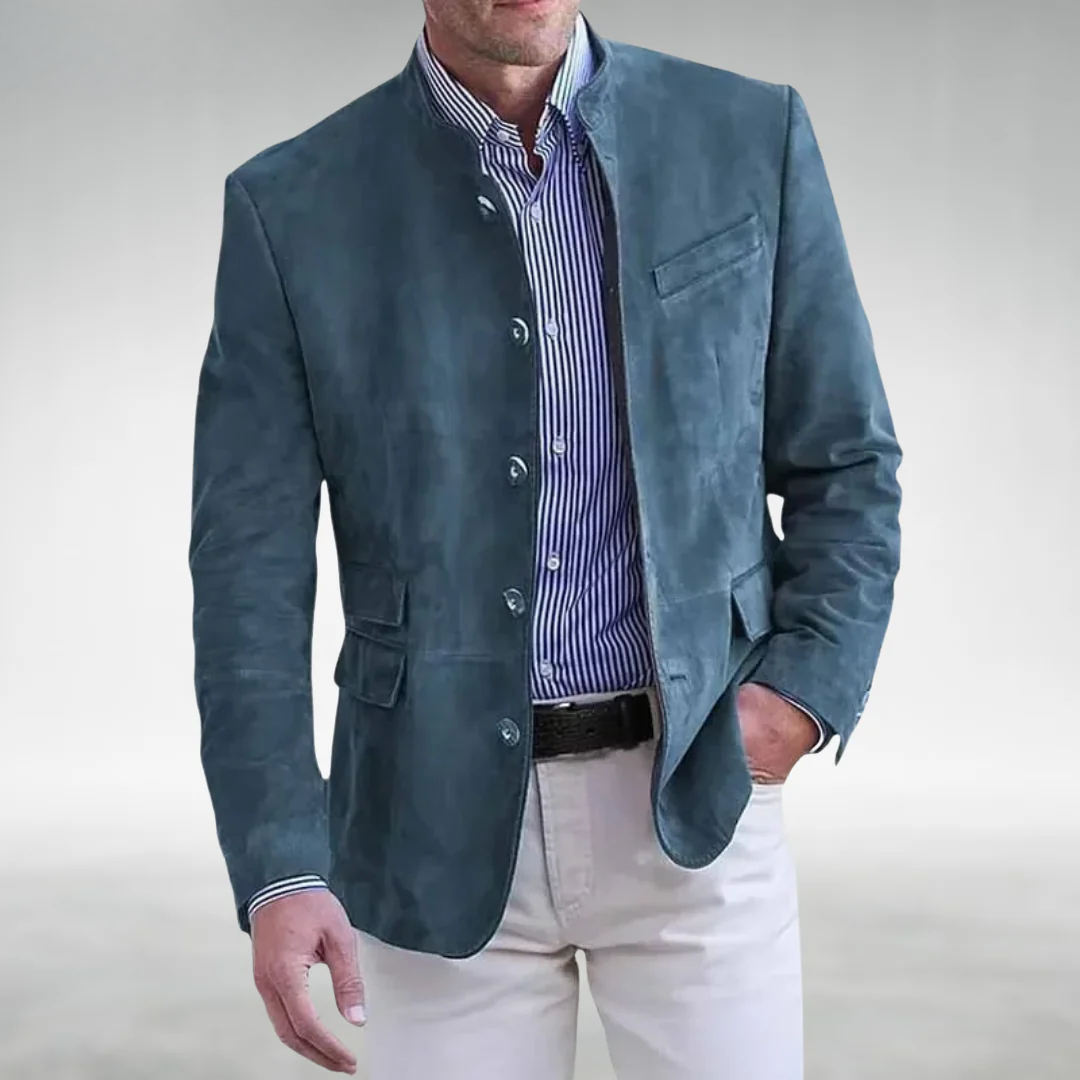 Jonathan - Herenjas van suede-effect met elegante hoge kraag
