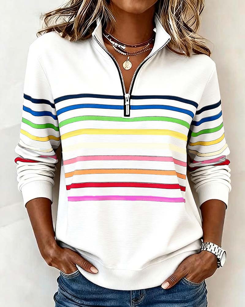 Isavelline - Casual Sweatshirt met Kleurige Strepen