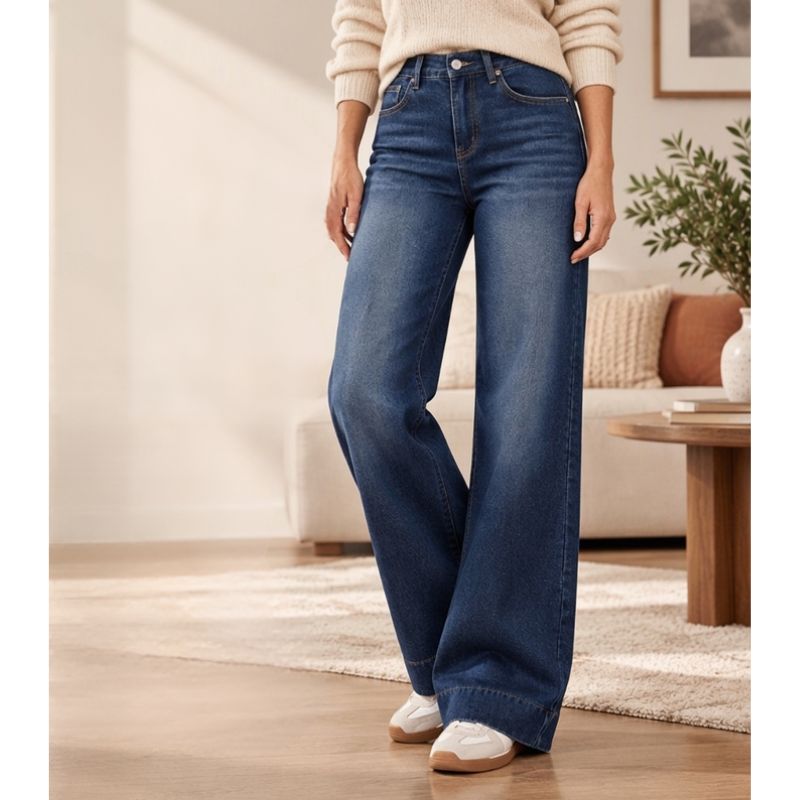 Azeline - Hoge taille dames jeans met wijde pijpen in casual denim stijl