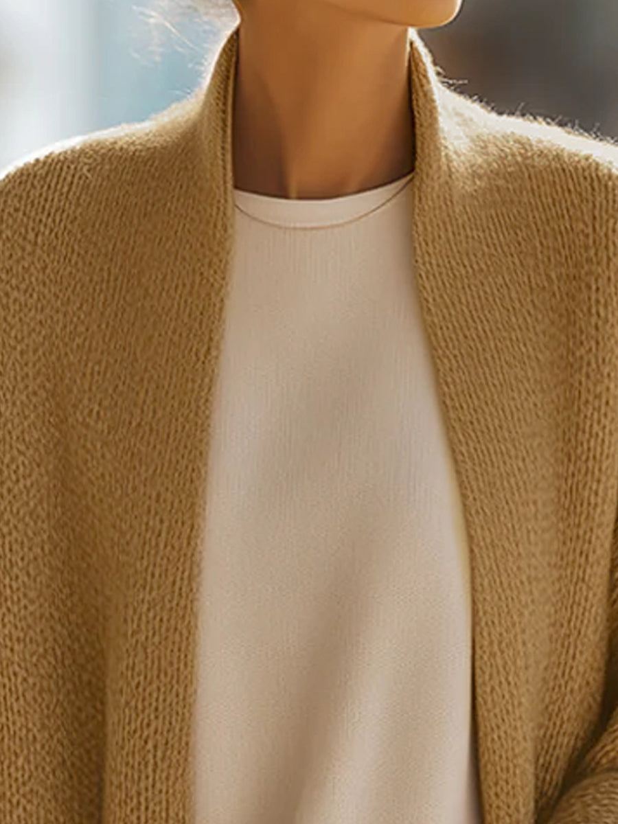 Queliralyne - Oversized Gebreide Cardigan Beige Zand