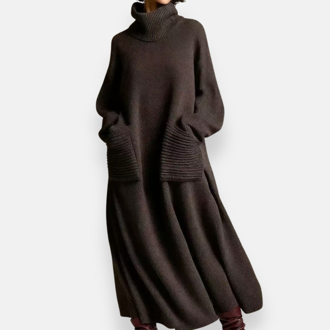 Alyndra - Lange Tricot Jurk met Hoge Hals