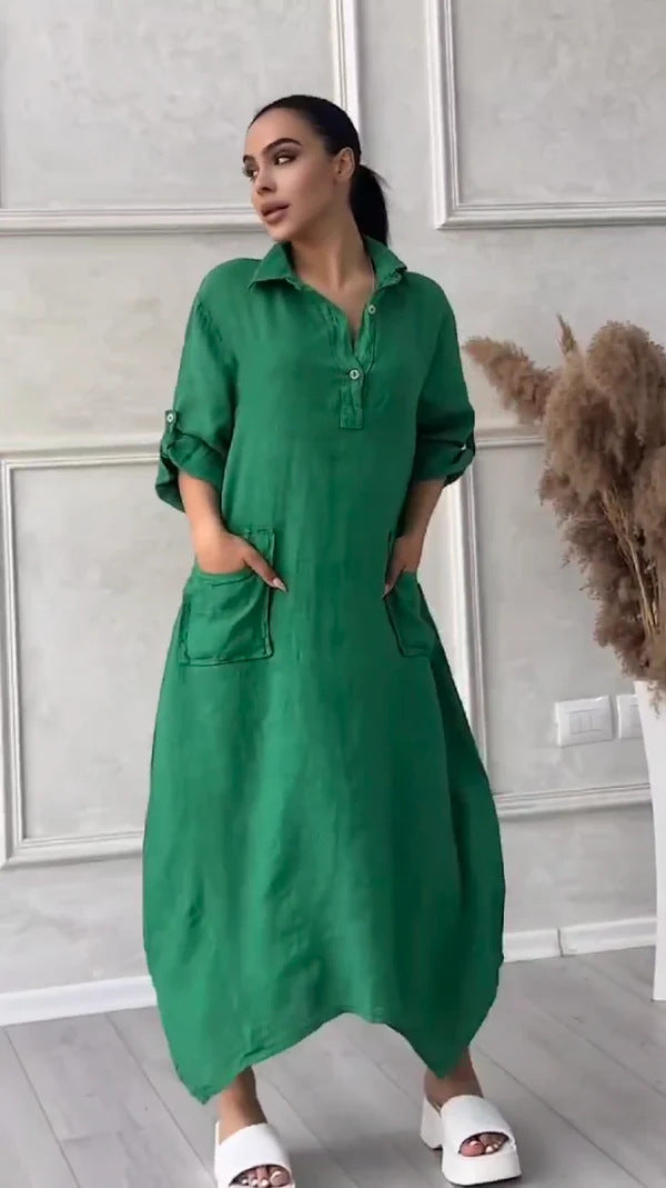 Leontine - Dames maxi-jurk van linnen en katoen