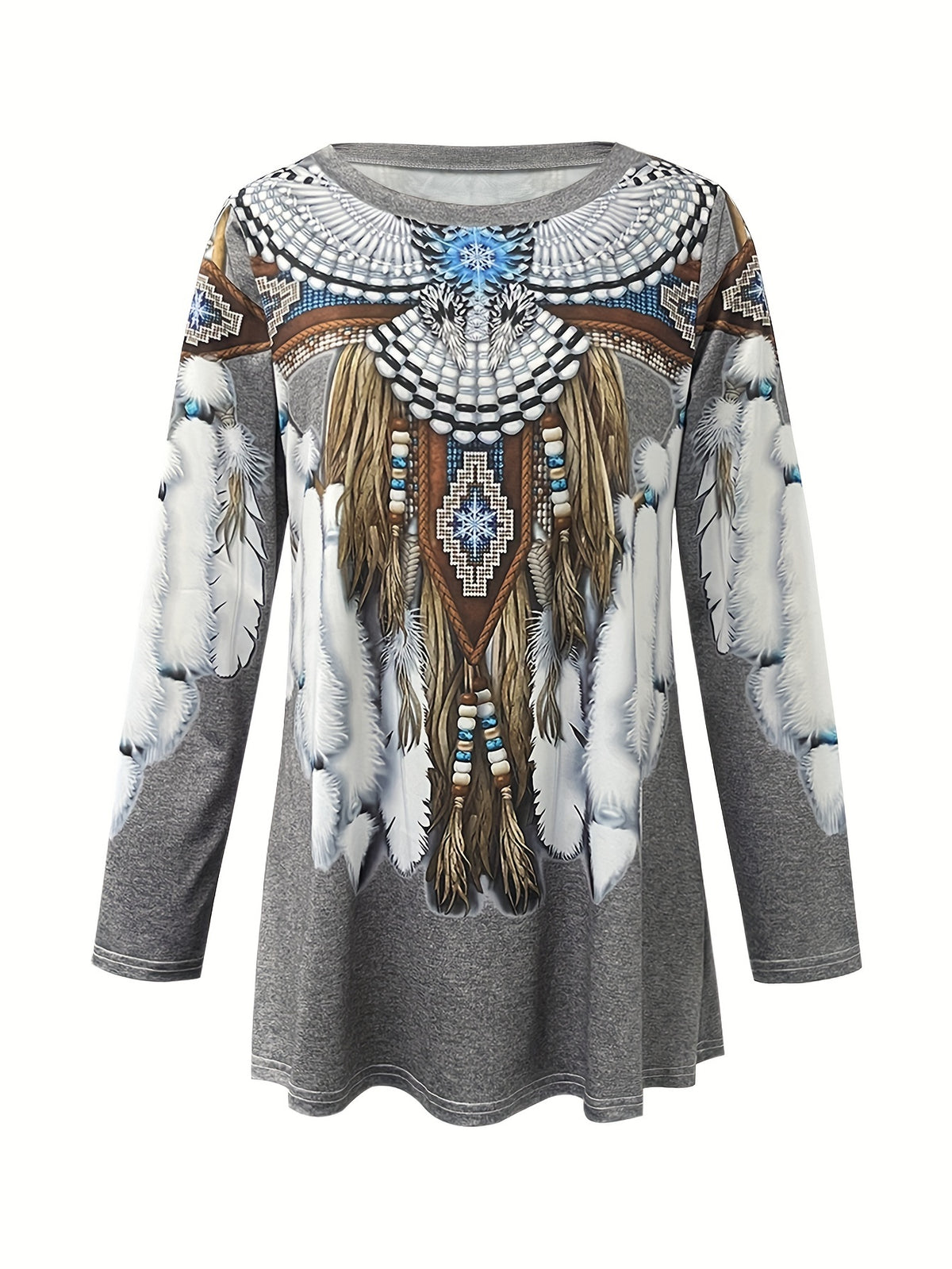 Joelene - Longsleeve T-shirt met vintage etnische print