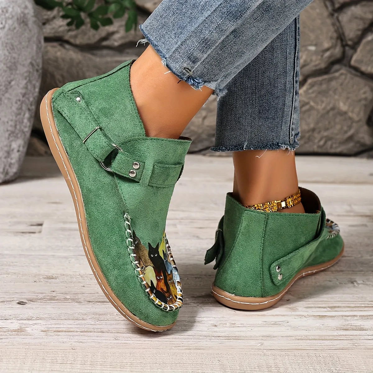 Annefleur - Dames instap mocassins met kattenprint