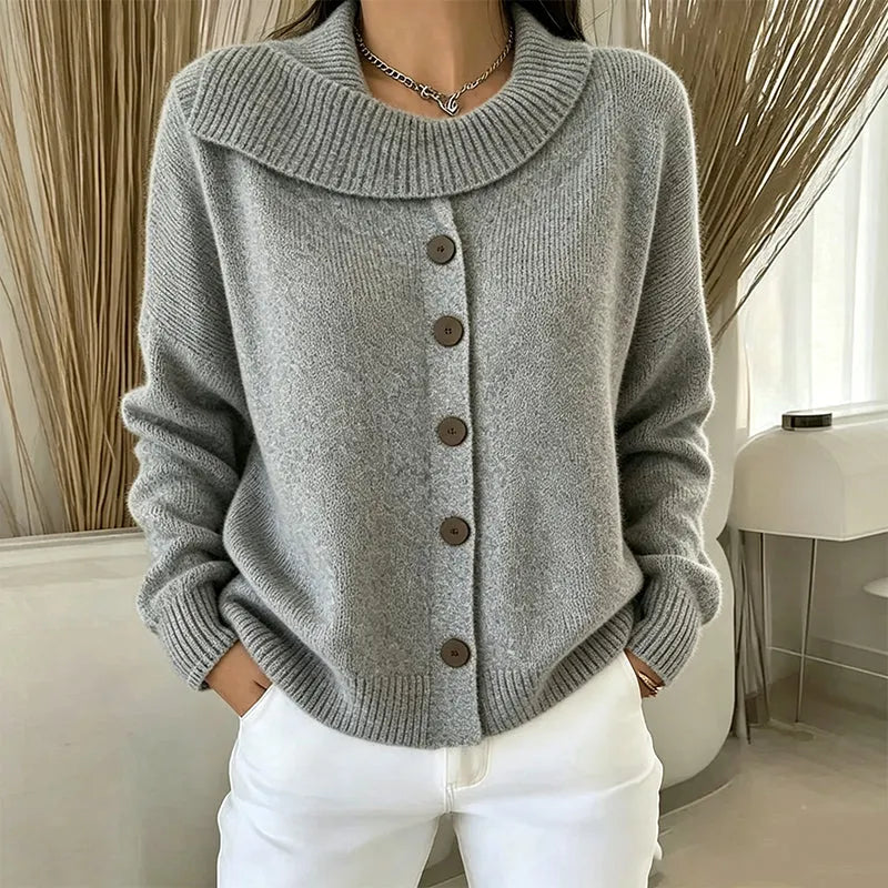 Cornelia - Dames gebreide cardigan met onregelmatige kraag