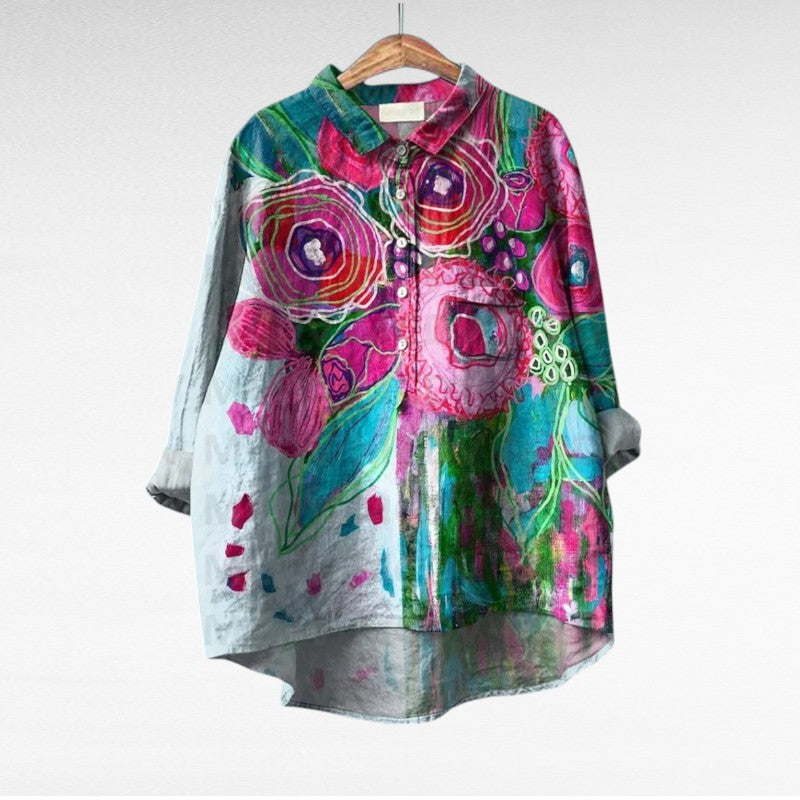 Dovira - Artistieke Bloemenprint Blouse