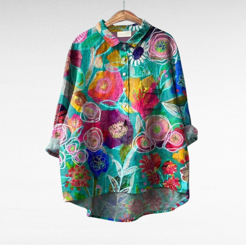 Dovira - Artistieke Bloemenprint Blouse