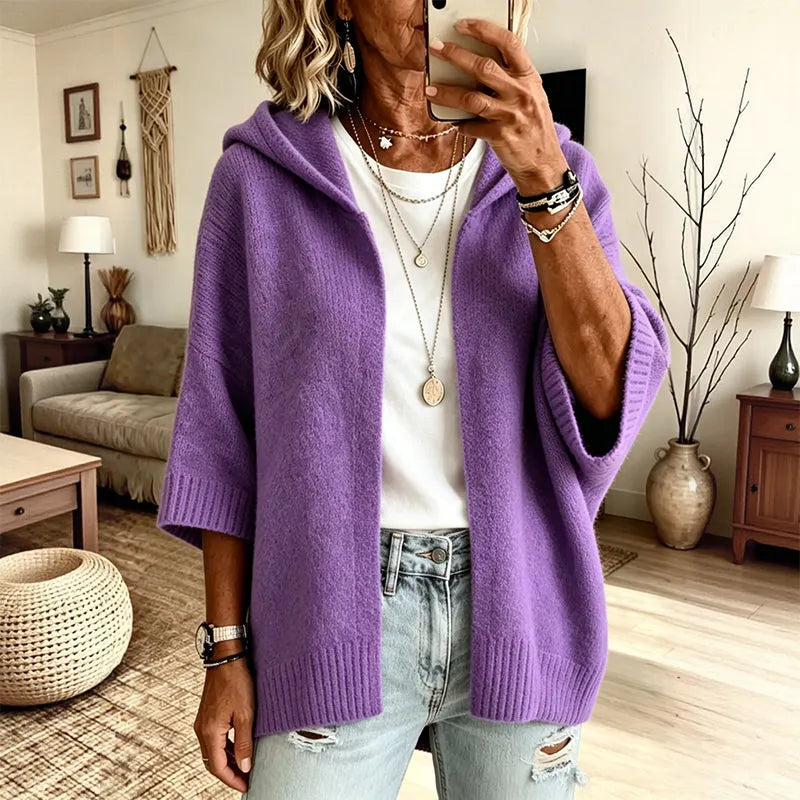 Mabel - Dames cardigan en tricot met ruime capuchon en 3/4 mouwen