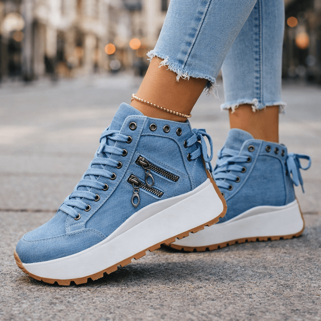 Jasmyra - Platform sneakers voor dames in blauwe denim chunky moderne stijl