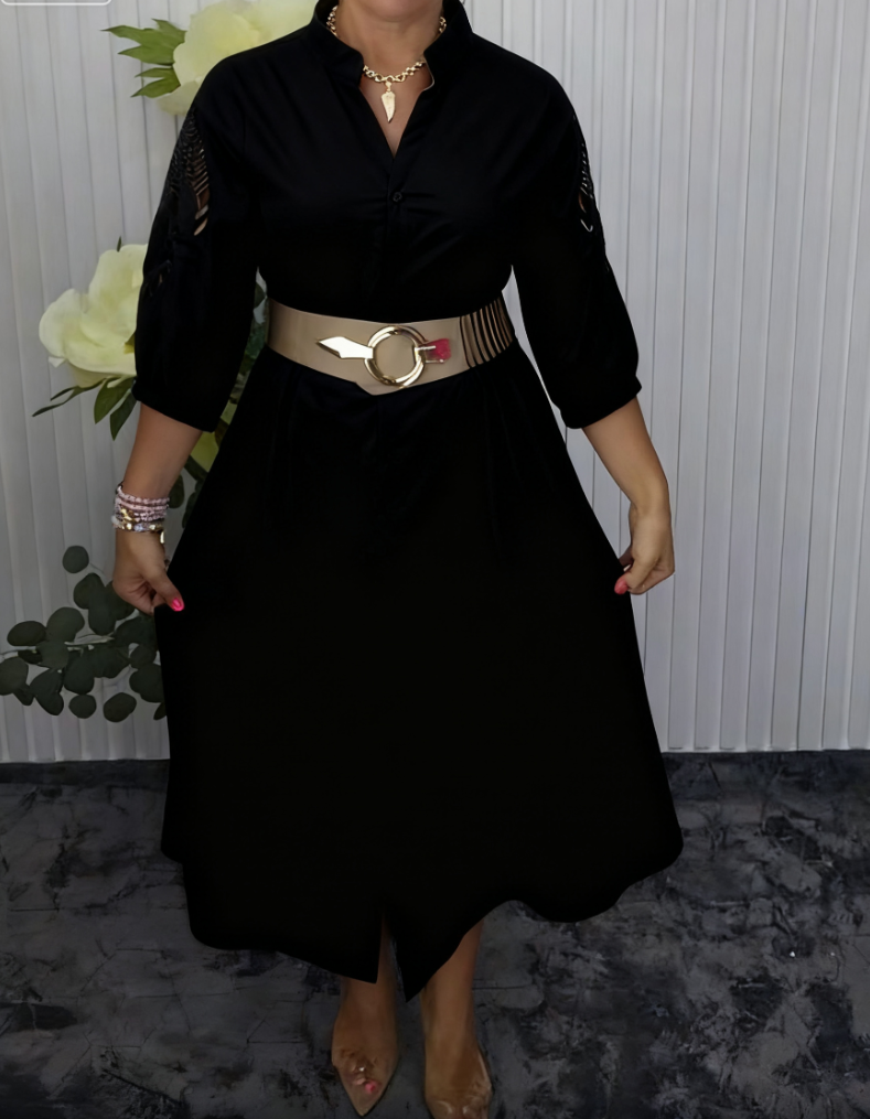Mavellea - Elegante dameshemdjurk met riem en vloeiende midi-snede