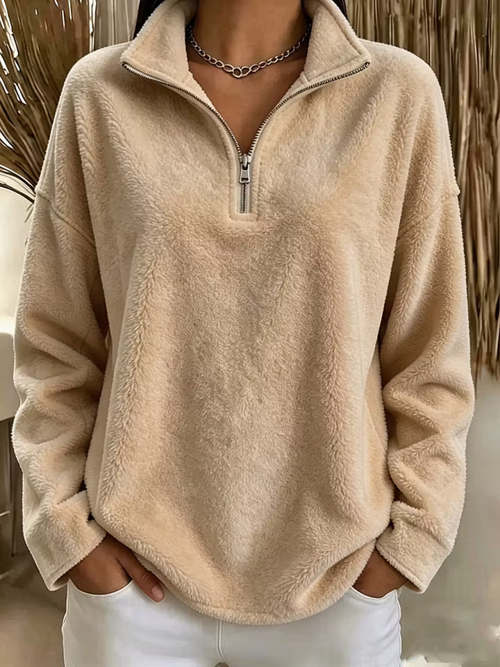 Harmke - Dames fleece sweat met comfortabele halve rits