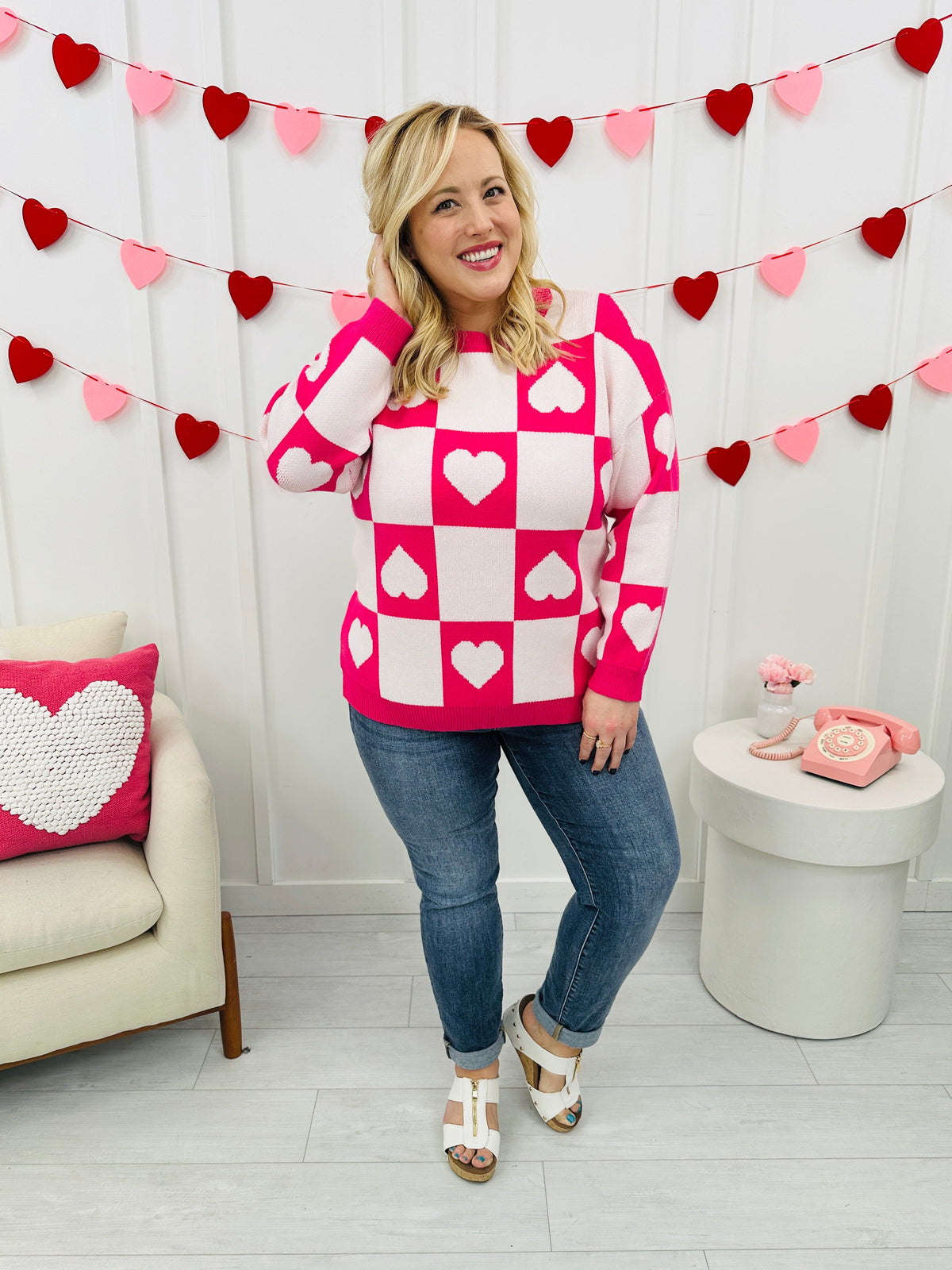 Ottilie - Trui met Geruite Hartjes voor Valentijn