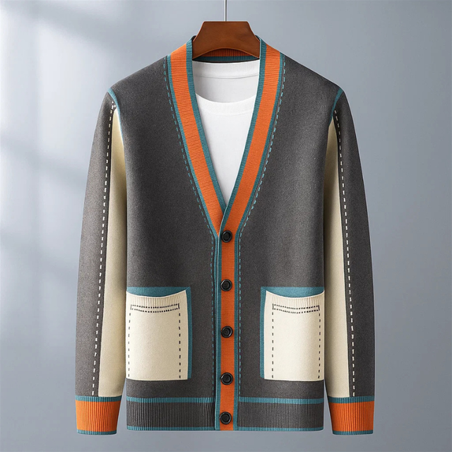 Norbert - Gebreide V-hals Vest met Contrasterende Details