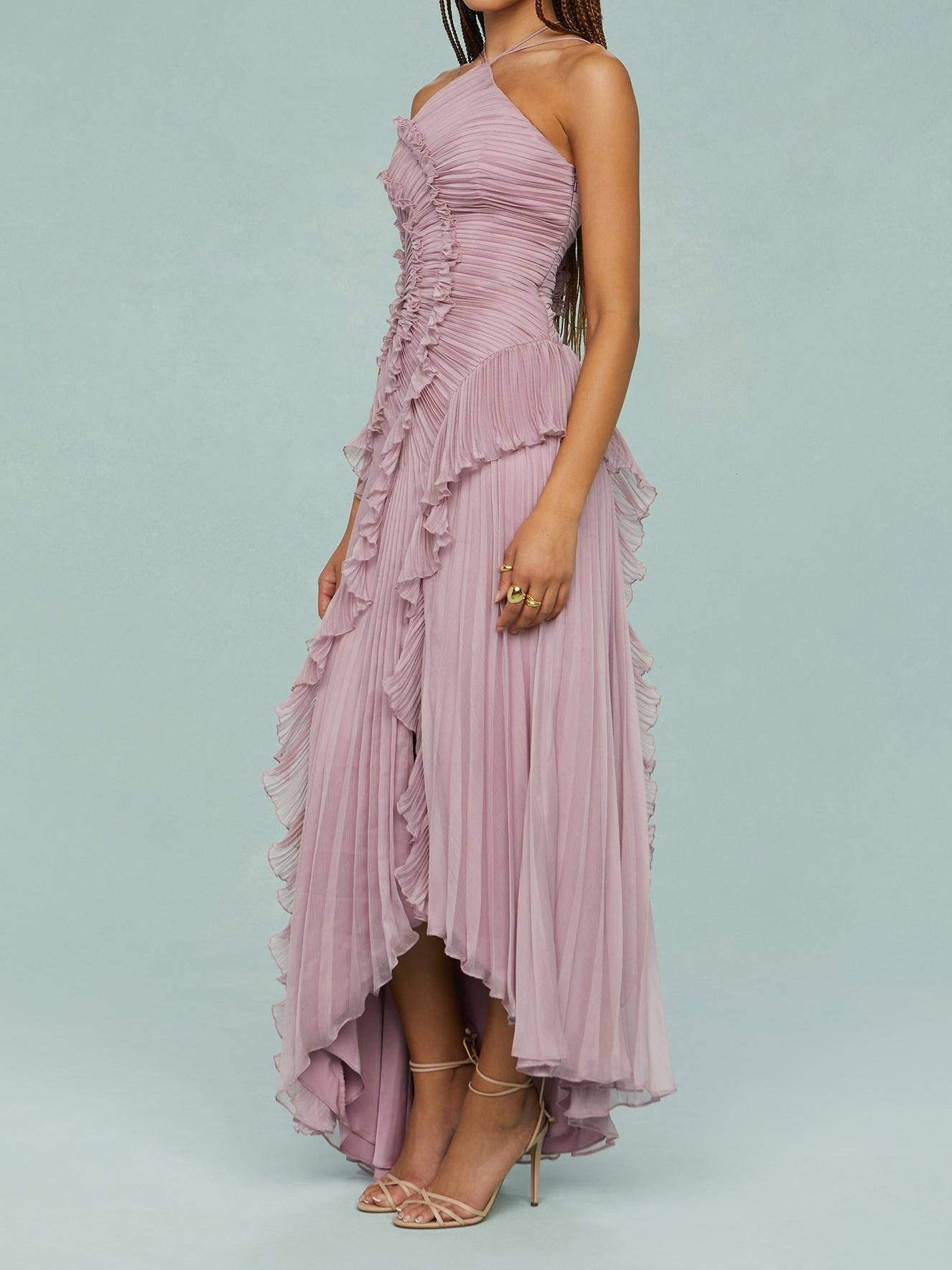Bravielle - Lange plissé jurk voor dames met elegante asymmetrische volants