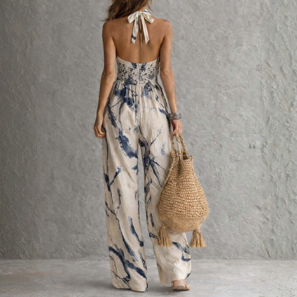 Gavelynn - Dames jumpsuit met halternek en wijde benen