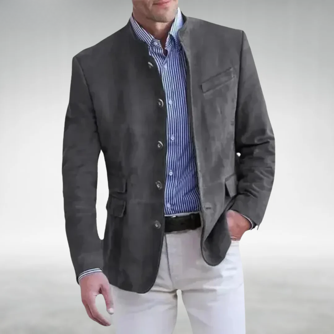 Jonathan - Herenjas van suede-effect met elegante hoge kraag