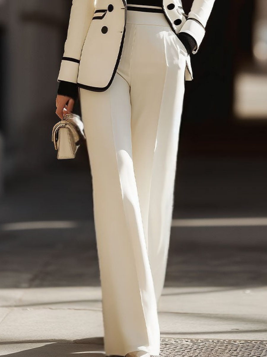 Praxine - Vrouwen Set Elegante Blazer Met Dubbele Knoop en Brede Broek