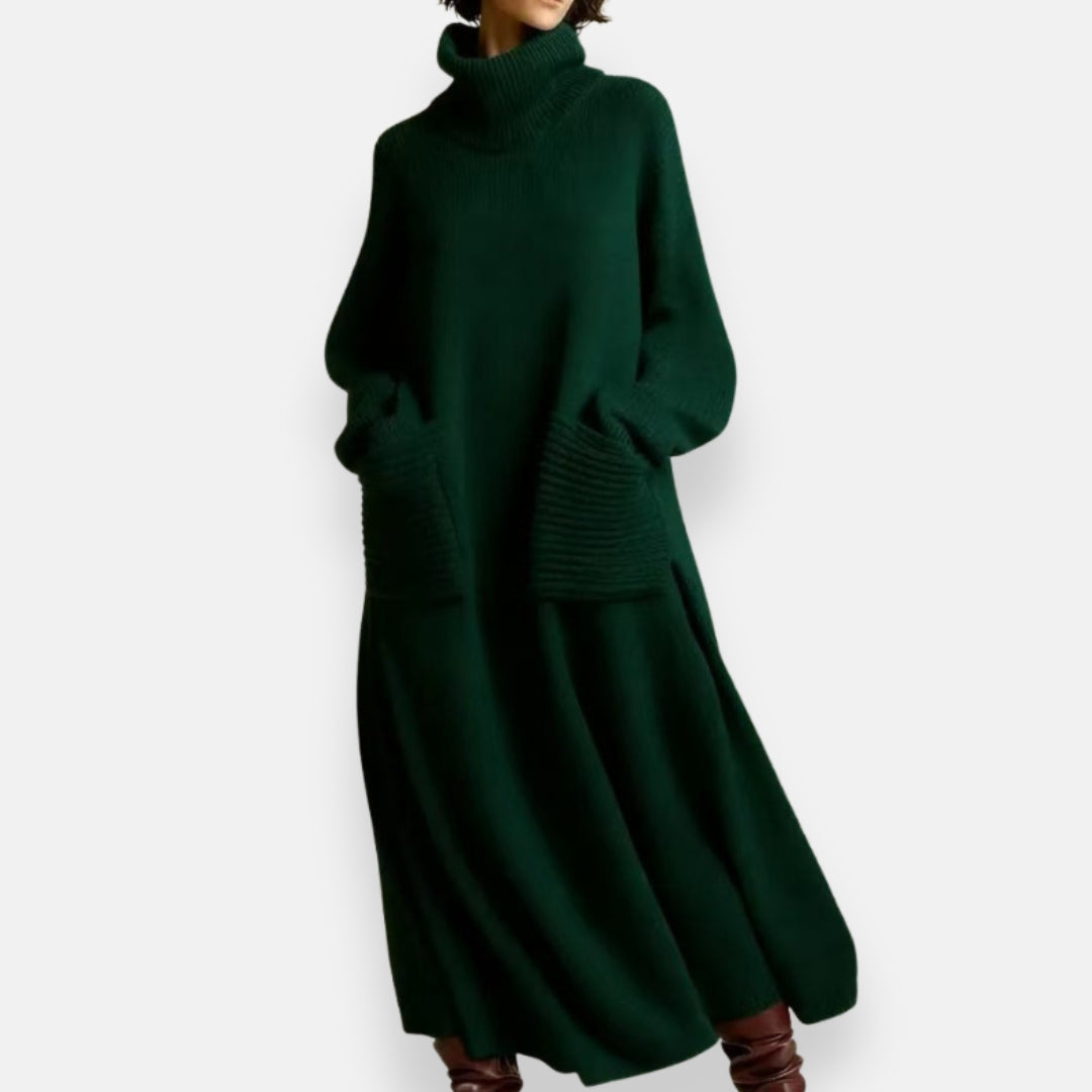 Alyndra - Lange Tricot Jurk met Hoge Hals
