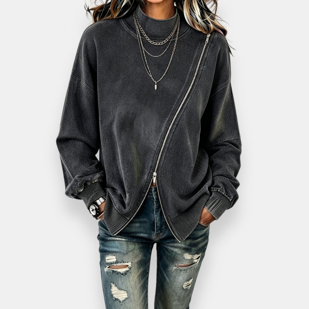 Gerdina - Dames oversized sweatshirt met asymmetrische rits