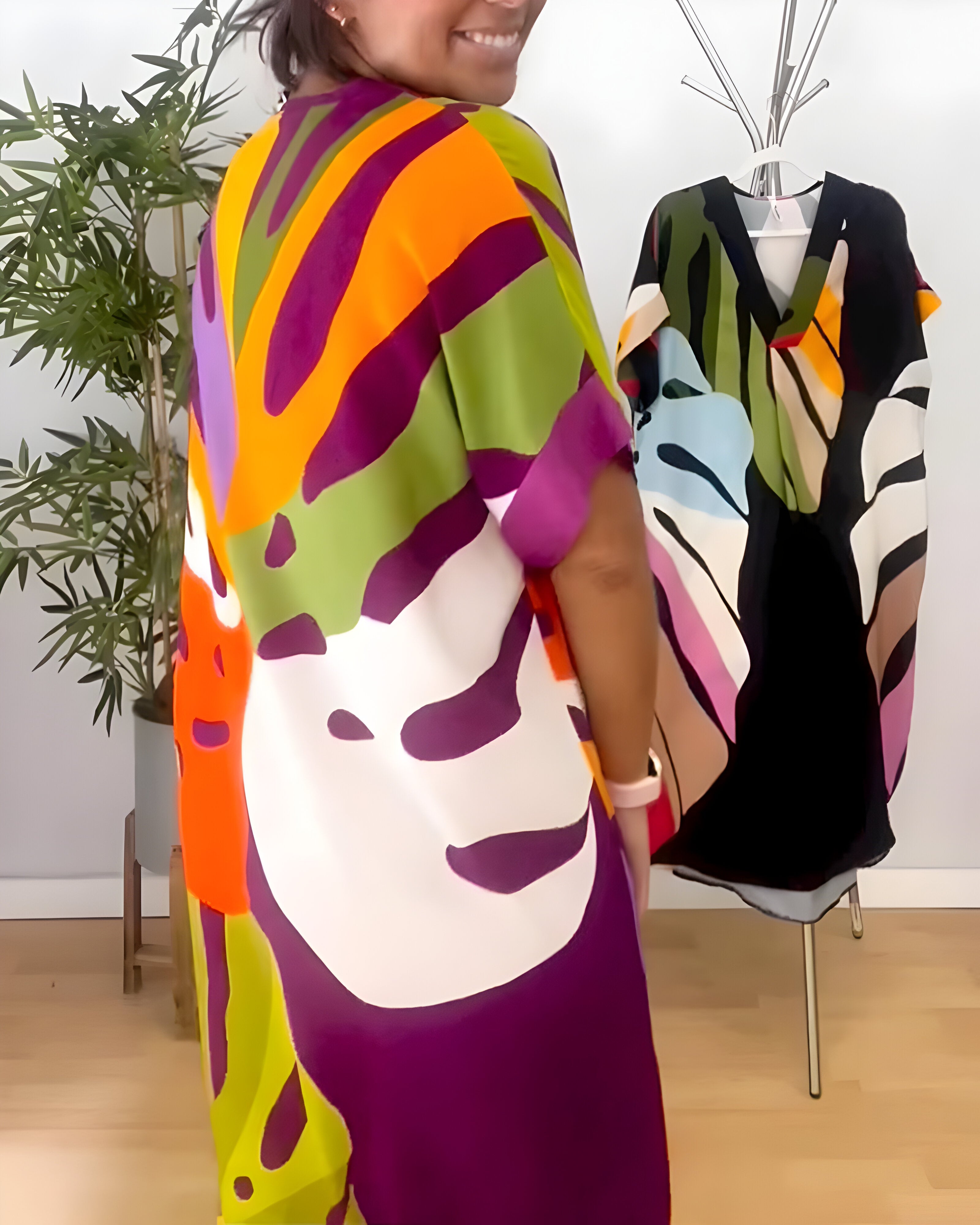 Nerissa - Casual jurk met kleurrijke bladprint voor een frisse en natuurlijke stijl
