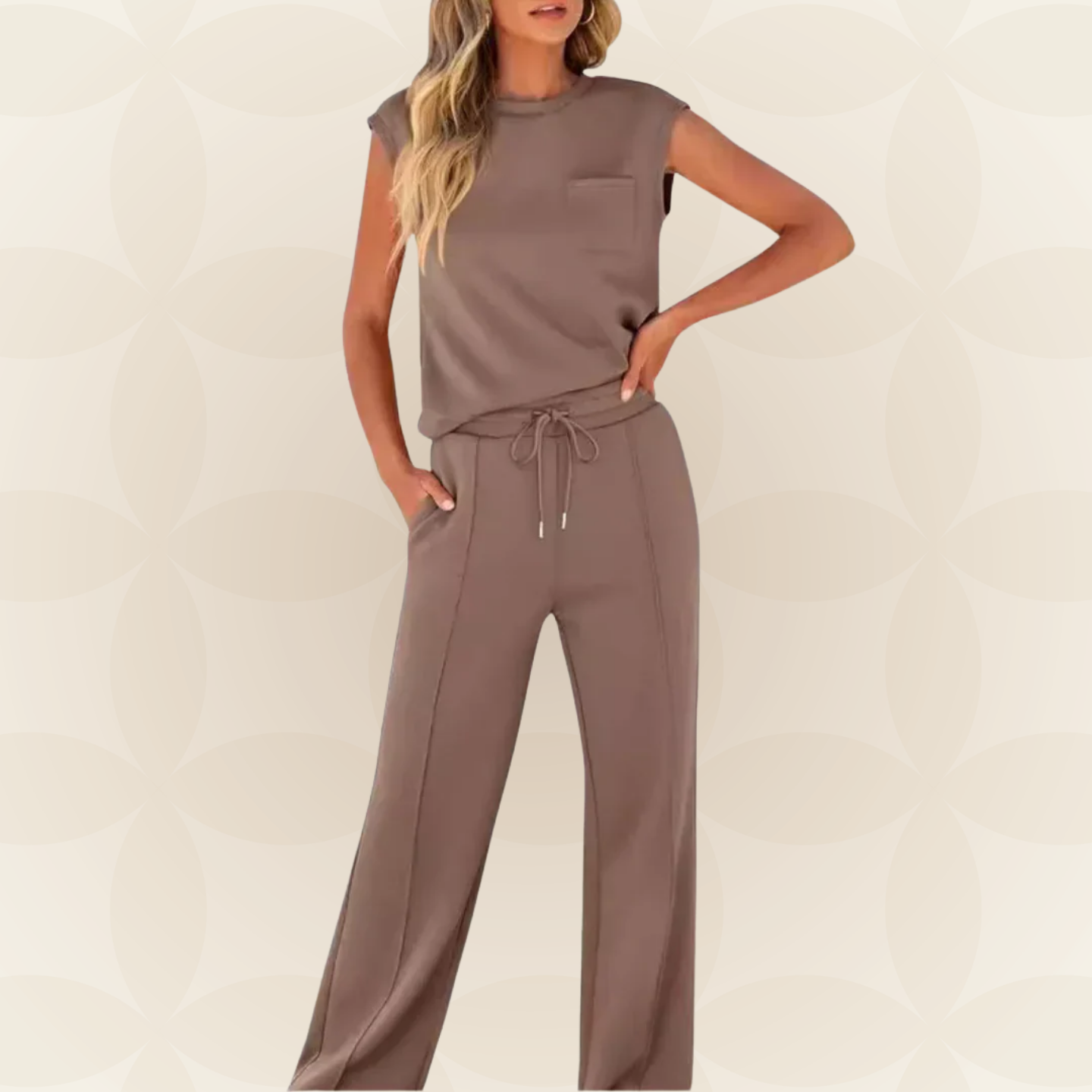 Rovessa - Dames tweedelig ontspannen set met brede broek