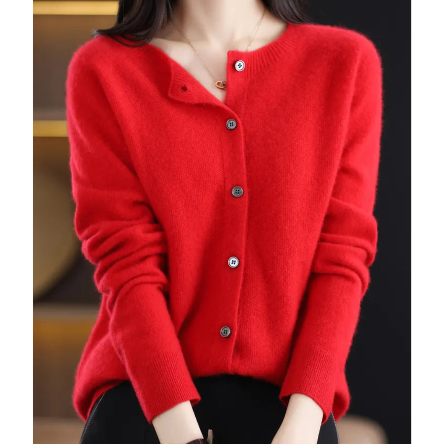 Elyse - 100% Pure Merino Wol Dames O-hals Cardigan Kasjmier Trui